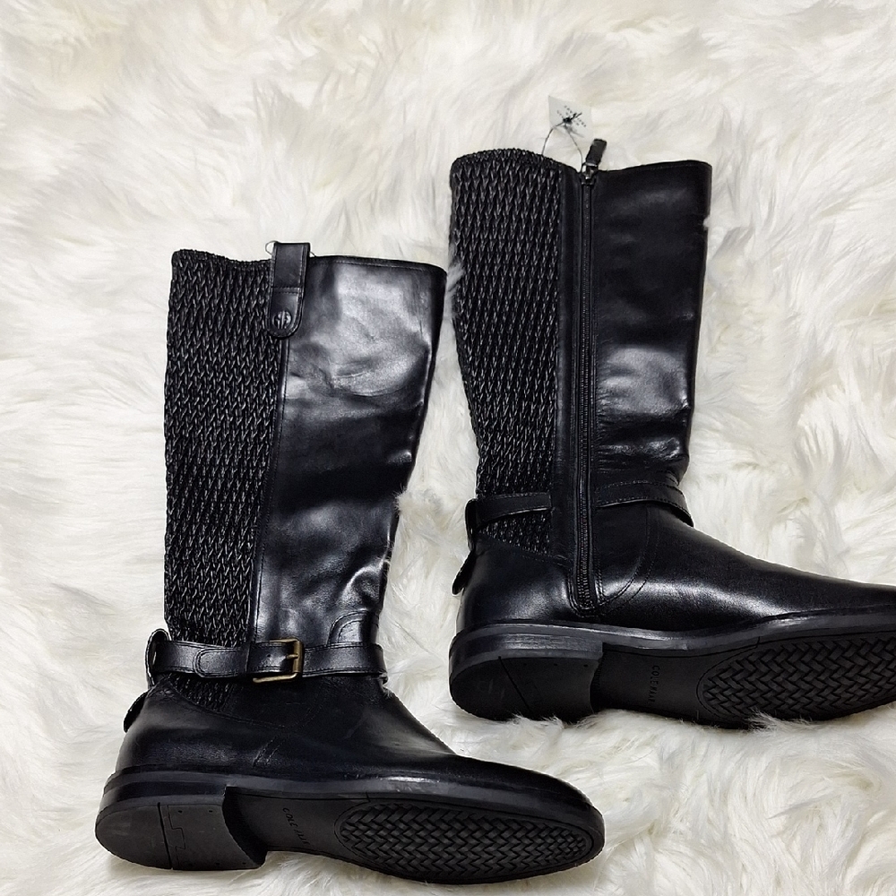 Cole Haan Black Leather and Knit Knee-High Boots 6B